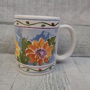 Vintage Sunflower Ceramic Coffee Mug With Floral Design
